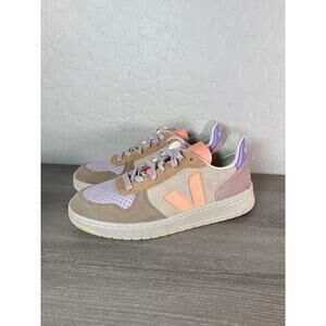 New! Veja V-10 Panelled Lace-Up Sneakers Suede Peach Multi Color Size US 7 EU 38